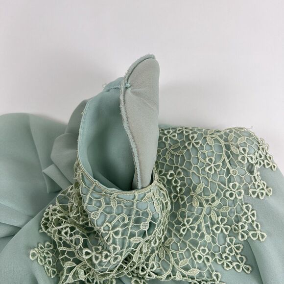 VTG 80s Dress Accordion Crochet Lace Mint Green Long Sleeve Sz 8 IN THE MOOD - Picture 11 of 16